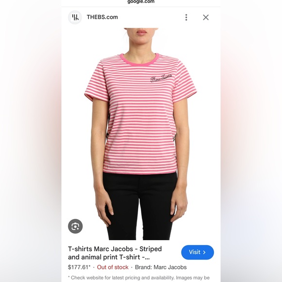 Marc Jacob’s Pink & White Striped T Shirt Size Small - Picture 3 of 4